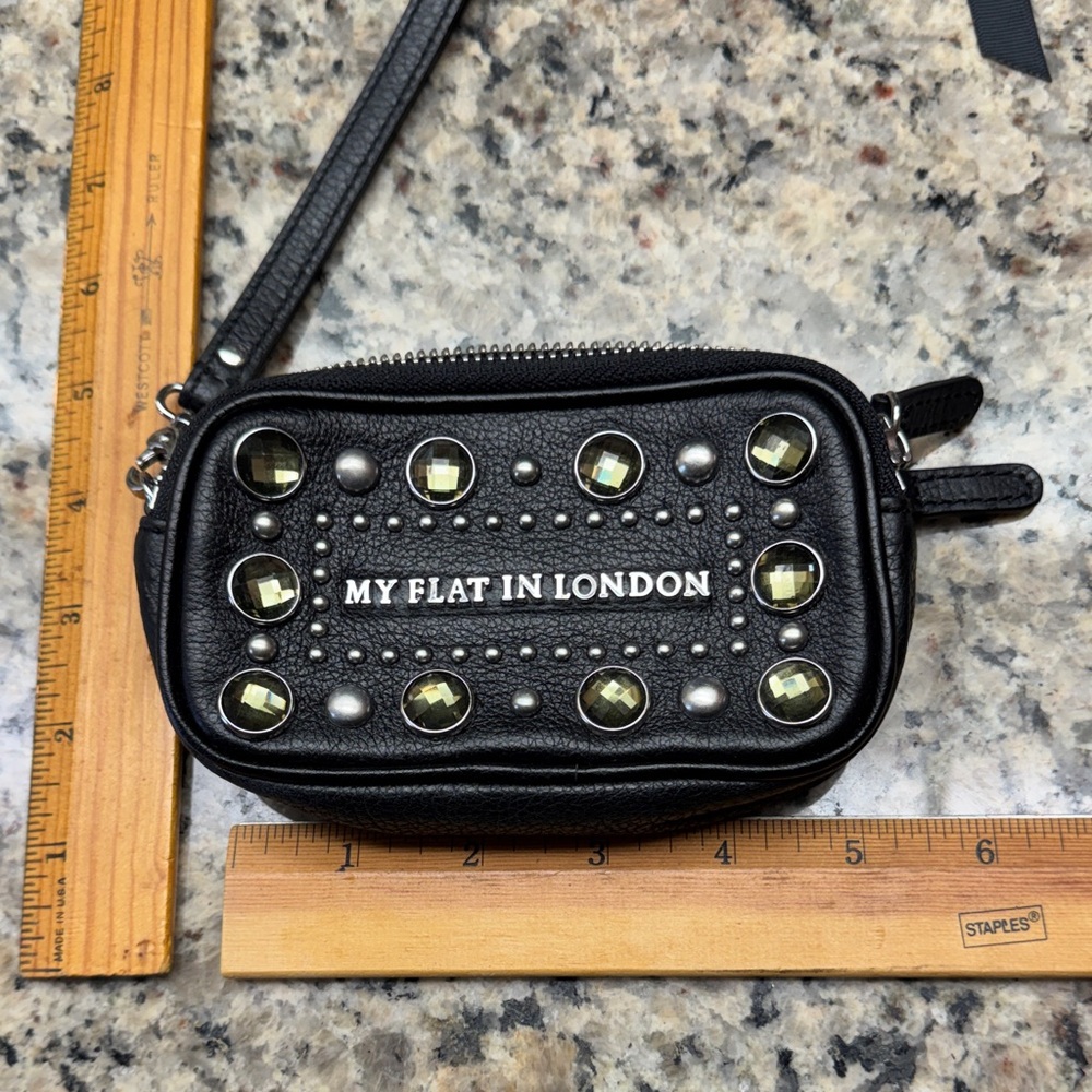 My Flat in London Black and Silver Embellished Wristlet and satin Bag - Picture 4 of 9